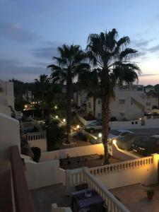 a view of a city at night with palm trees at La casa de Lucas in Orihuela