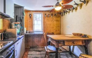 cocina con mesa de madera y ventilador de techo en 3 Bedroom Awesome Home In Saalfeld, en Saalfeld