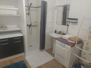 a white bathroom with a shower and a sink at Chez Mambo in Bordeaux