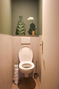 een badkamer met een toilet en een vaas met bloemen bij Appartements de Louise in Lille
