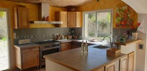 een keuken met een wastafel en een fornuis top oven bij La provençale in Roquevaire