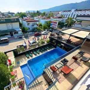 an overhead view of a swimming pool in a city at Britannia Hotel Village in Kemer