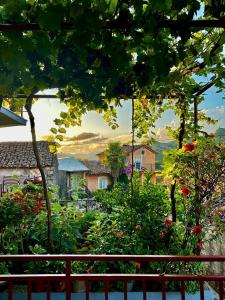 uma vista para um jardim com flores e uma cerca em Lotus House Dodoši em Dodoši