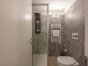 Piatta的住宿－Luxury apartment in Bormio - Centrale 69，一间带卫生间和玻璃淋浴间的浴室