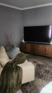 ヨハネスブルグにあるBella on St Jamesのソファと薄型テレビのあるリビングルーム
