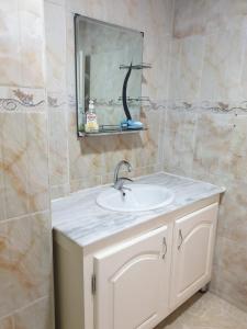 uma casa de banho com um lavatório e um espelho em BOUS Appartement Tichy 2 em Tichi