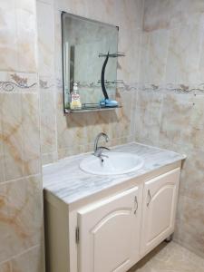 bagno con lavandino e specchio di BOUS Appartement Tichy 2 a Tichi