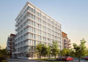 an architectural rendering of a tall white building at ibis Styles Bredene in Bredene
