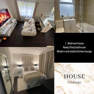 a collage of two pictures of a bathroom house at 1 bedroom modern house near hospital with parking in Southampton