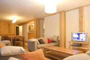 een woonkamer met een bank en een tv bij Vacancéole - Résidence Cortina in Les Deux Alpes