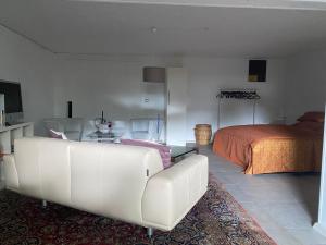 諾斯羅馳的住宿－Großzügiges Design Komfort-Appartement 60 qm，客厅配有白色的沙发和床。