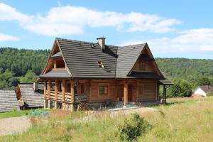 a large wooden house on a hill at Wilk u Drzwi in Ustrzyki Dolne
