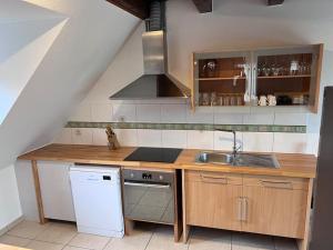 a kitchen with a sink and a stove top oven at Appartement Stotzheim La Romaine in Stotzheim