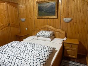 a bedroom with a bed and a picture on the wall at Guest house Nad Tisou in Kvasy