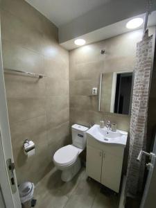 a bathroom with a toilet and a sink at Sava centar-Stark Arena lux apartman Ema in Novi Beograd