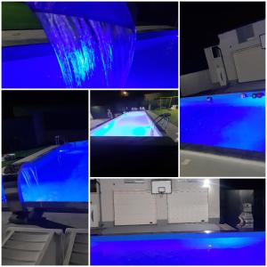 un collage de fotos de una piscina con luces azules en AQUA VET en Velika Kladuša