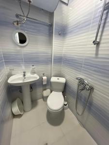 łazienka z toaletą i umywalką w obiekcie Къща за гости "Холидей - Луковит" w mieście Łukowit