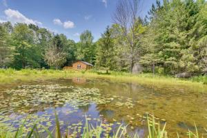 a pond with a house in the background at Cozy Ellicottville Cabin with Water Views - Near Ski in Ellicottville
