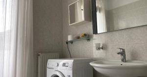 a bathroom with a washing machine and a sink at Appartamenti Nataly in Nago-Torbole +56 photos