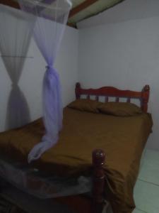 a bedroom with a bed with a mosquito net at Newport House in Roseau