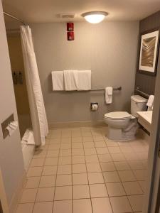 a bathroom with a toilet and a sink at Courtyard Boston Raynham in Raynham
