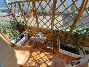 uma vista superior de um quarto com uma mesa e plantas em House vittone venaria reale 2 em Venaria Reale