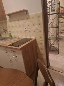 a kitchen with a counter and a stove in it at Apartmani Pandurevic in Herceg-Novi