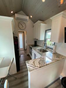 a kitchen with a sink and a counter top at Orlando Lakefront Tiny Houses in Orlando