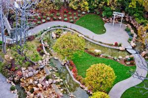 an overhead view of a garden with trees and bushes at Doubletree by Hilton Los Angeles Downtown in Los Angeles