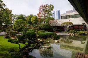 a japanese garden in front of a building at Doubletree by Hilton Los Angeles Downtown in Los Angeles