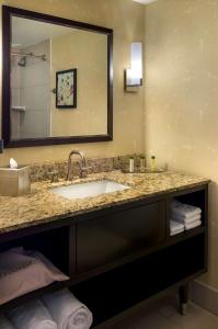 a bathroom with a sink and a mirror at Doubletree by Hilton Los Angeles Downtown in Los Angeles