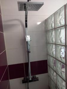 een badkamer met een douche en een plafond bij Cuana Precioso apartamento 2 minutos playa, parking gratuito, Roses centro in Roses