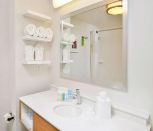 ein Bad mit einem Waschbecken und einem Spiegel in der Unterkunft Hampton Inn & Suites San Francisco-Burlingame-Airport South in Burlingame
