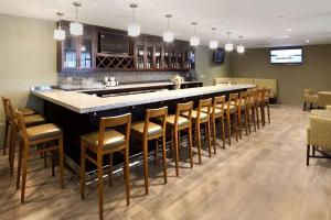 a bar in a restaurant with a row of chairs at Hilton Garden Inn Reagan National Airport in Arlington