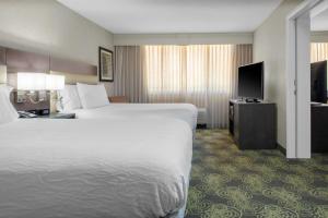a hotel room with two beds and a flat screen tv at Hilton Garden Inn Reagan National Airport in Arlington