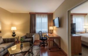 a hotel room with a bed and a desk at Hilton Garden Inn Reagan National Airport in Arlington