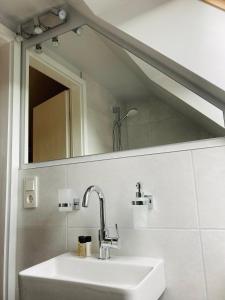 a bathroom with a sink and a mirror at Ferienunterkunft Ostsee Rostock in Mönchhagen