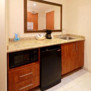 a kitchen with a sink and a counter with a microwave at Hampton by Hilton Reynosa Zona Industrial in Reynosa