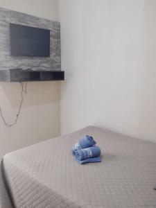 1 dormitorio con 1 cama y TV en la pared en Studio 2 próximo ao Centro, en Palmas