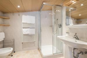 a bathroom with a shower and a sink at B&B Ciauceia in Selva di Val Gardena