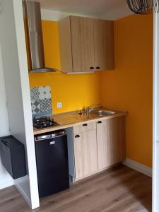 a kitchen with a sink and a stove at La Grelauderie 5 in Saintes
