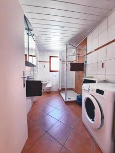 a bathroom with a washing machine and a sink at Ferienwohnung Sankt Martin 225 N.N. in Sankt Martin