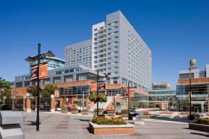 a large city with tall buildings and a plaza at Hilton Baltimore Inner Harbor in Baltimore