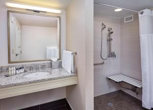 a bathroom with a sink and a shower at DoubleTree by Hilton Washington DC – Crystal City in Arlington