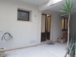 um quarto com uma palmeira e uma parede branca em Casa Storico Centro em Marsala