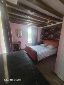 Un dormitorio con una cama grande y una ventana en la maison du Bac en Charly-sur-Marne