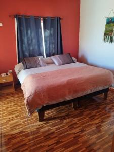1 dormitorio con 1 cama grande y ventana en Hostal Perita, en San Pedro de Atacama