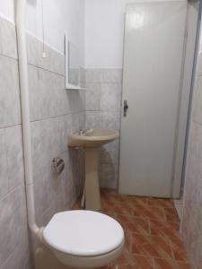 a bathroom with a toilet and a sink at Kit net flor de café in Alto Caparao