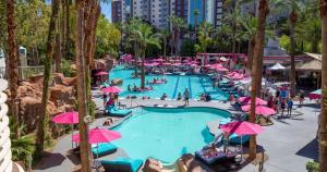 an overhead view of a pool at a resort at Attractive Unit by Paris Casino Heart of Strip Las Vegas in Las Vegas