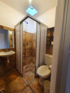 W łazience znajduje się prysznic, toaleta i umywalka. w obiekcie Casa Canseco w mieście Oaxaca